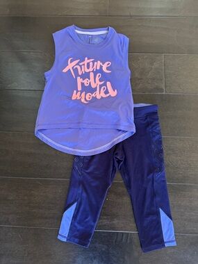 C9 by Champion Purple Tank Top & Navy Capri Leggings with Pink Script